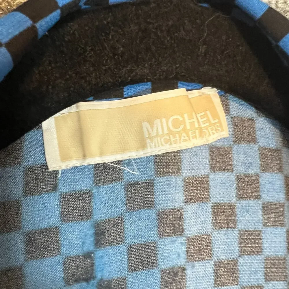 Michael Kors Shirt Womens XL Blue Black Checkered Button‎ Up Stretch Casual